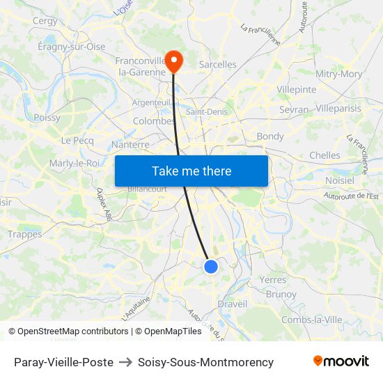 Paray-Vieille-Poste to Soisy-Sous-Montmorency map