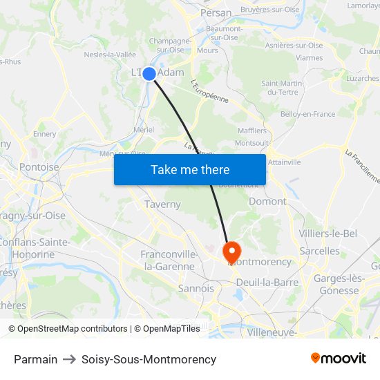 Parmain to Soisy-Sous-Montmorency map