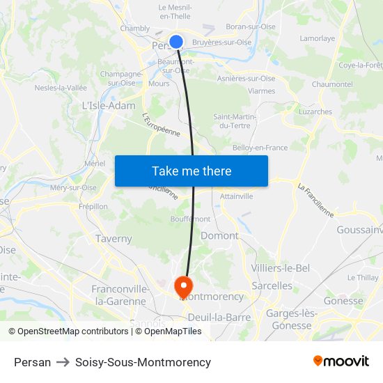 Persan to Soisy-Sous-Montmorency map