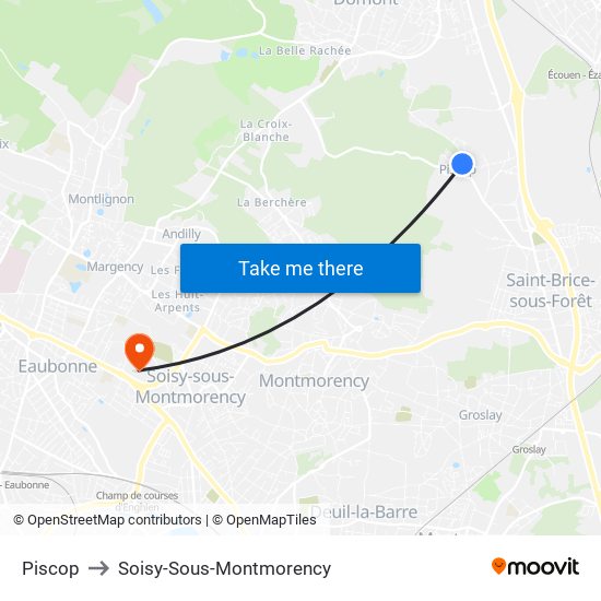 Piscop to Soisy-Sous-Montmorency map