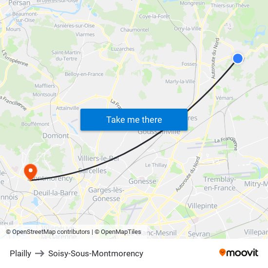 Plailly to Soisy-Sous-Montmorency map