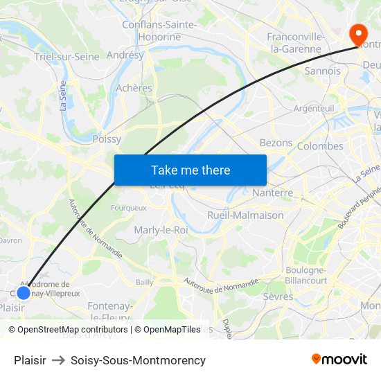 Plaisir to Soisy-Sous-Montmorency map