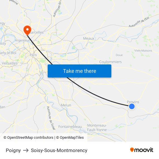 Poigny to Soisy-Sous-Montmorency map