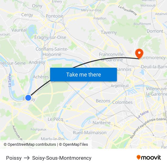 Poissy to Soisy-Sous-Montmorency map