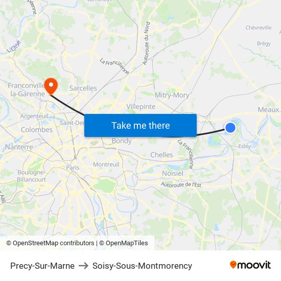 Precy-Sur-Marne to Soisy-Sous-Montmorency map