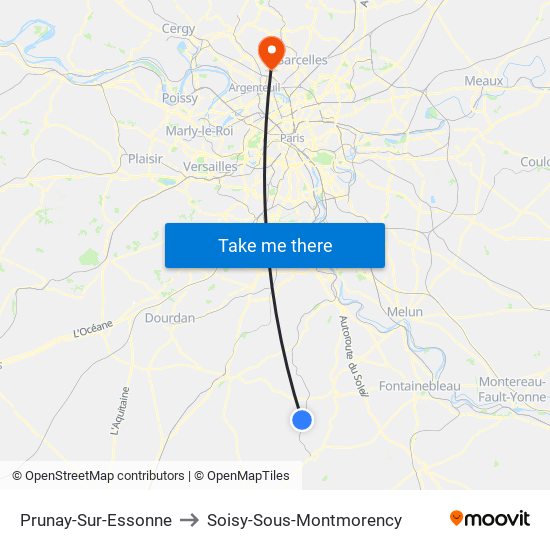 Prunay-Sur-Essonne to Soisy-Sous-Montmorency map