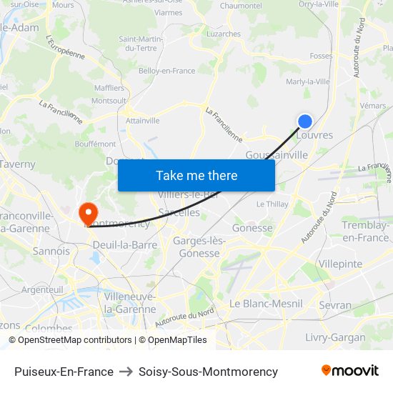 Puiseux-En-France to Soisy-Sous-Montmorency map