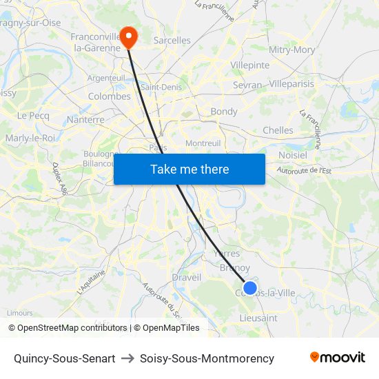 Quincy-Sous-Senart to Soisy-Sous-Montmorency map