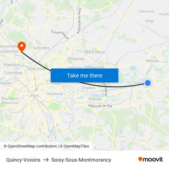 Quincy-Voisins to Soisy-Sous-Montmorency map