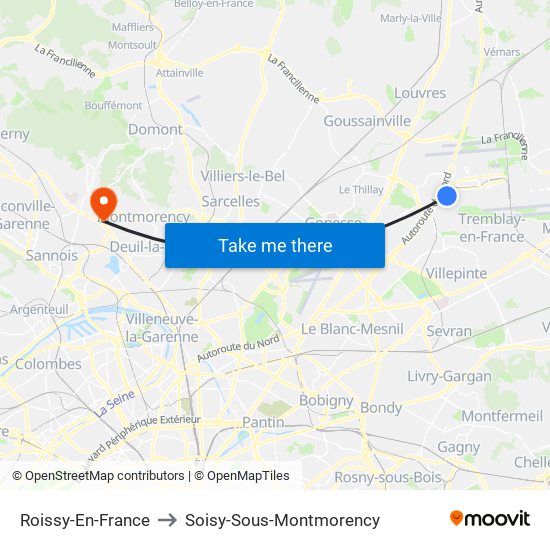 Roissy-En-France to Soisy-Sous-Montmorency map