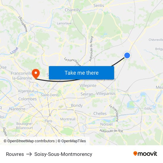 Rouvres to Soisy-Sous-Montmorency map