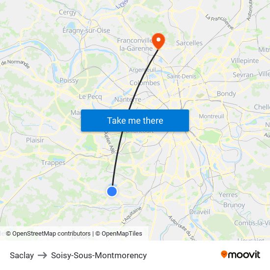 Saclay to Soisy-Sous-Montmorency map