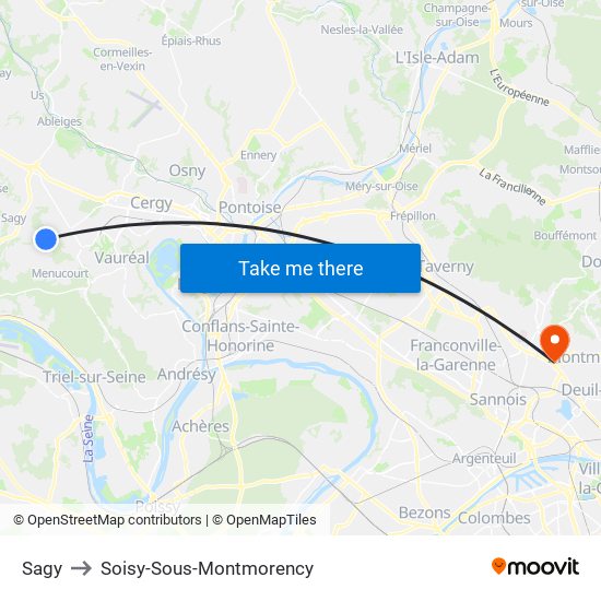 Sagy to Soisy-Sous-Montmorency map