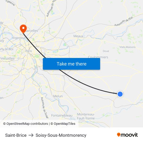 Saint-Brice to Soisy-Sous-Montmorency map