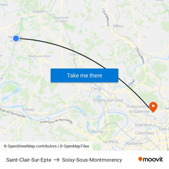 Saint-Clair-Sur-Epte to Soisy-Sous-Montmorency map