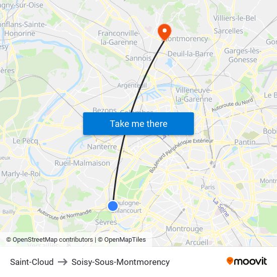 Saint-Cloud to Soisy-Sous-Montmorency map