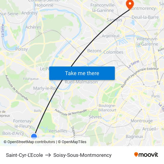 Saint-Cyr-L'Ecole to Soisy-Sous-Montmorency map