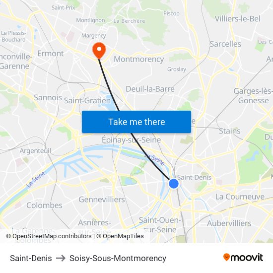 Saint-Denis to Soisy-Sous-Montmorency map