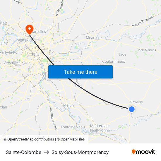 Sainte-Colombe to Soisy-Sous-Montmorency map