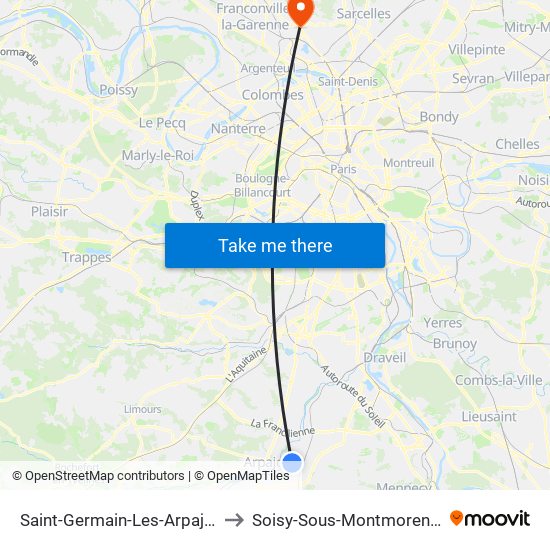 Saint-Germain-Les-Arpajon to Soisy-Sous-Montmorency map