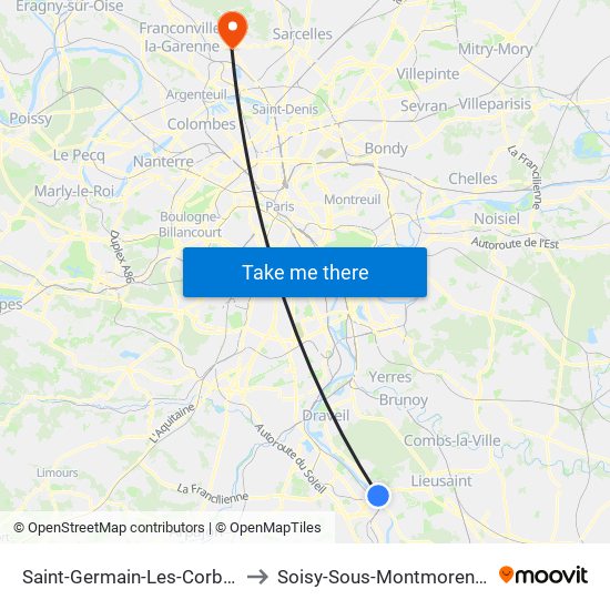 Saint-Germain-Les-Corbeil to Soisy-Sous-Montmorency map