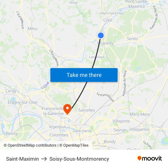 Saint-Maximin to Soisy-Sous-Montmorency map