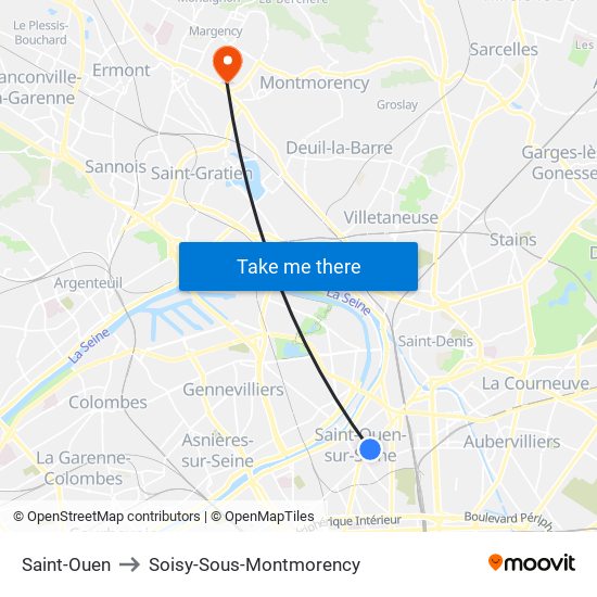 Saint-Ouen to Soisy-Sous-Montmorency map