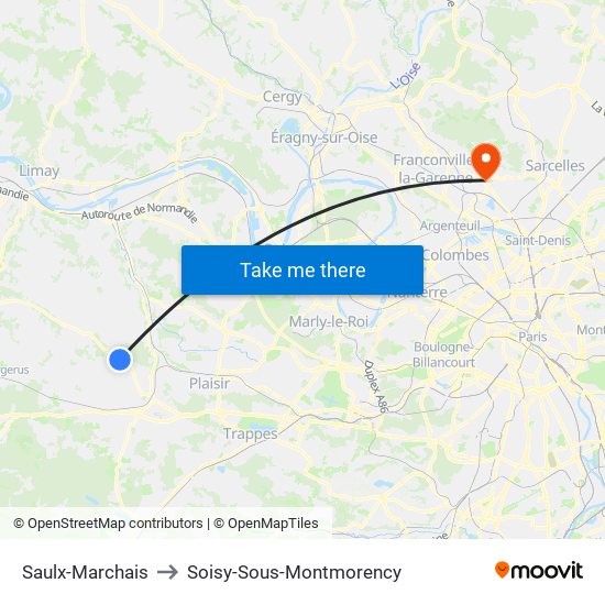 Saulx-Marchais to Soisy-Sous-Montmorency map