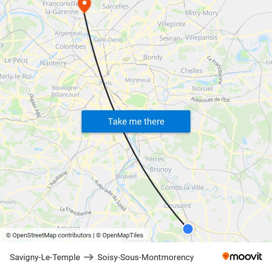 Savigny-Le-Temple to Soisy-Sous-Montmorency map