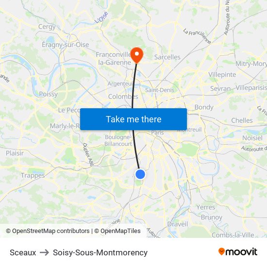 Sceaux to Soisy-Sous-Montmorency map