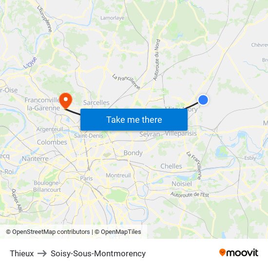 Thieux to Soisy-Sous-Montmorency map