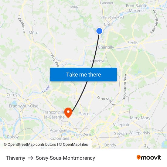 Thiverny to Soisy-Sous-Montmorency map