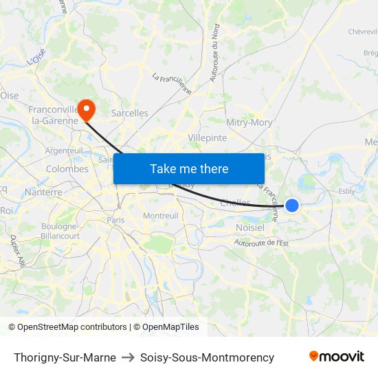 Thorigny-Sur-Marne to Soisy-Sous-Montmorency map