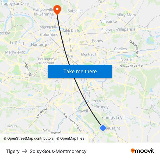 Tigery to Soisy-Sous-Montmorency map