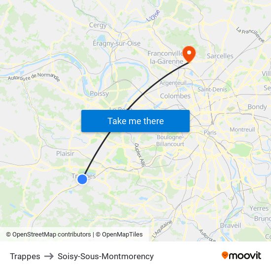 Trappes to Soisy-Sous-Montmorency map