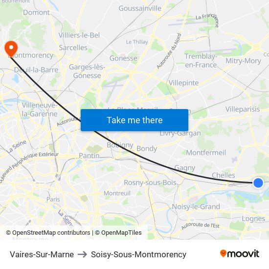Vaires-Sur-Marne to Soisy-Sous-Montmorency map