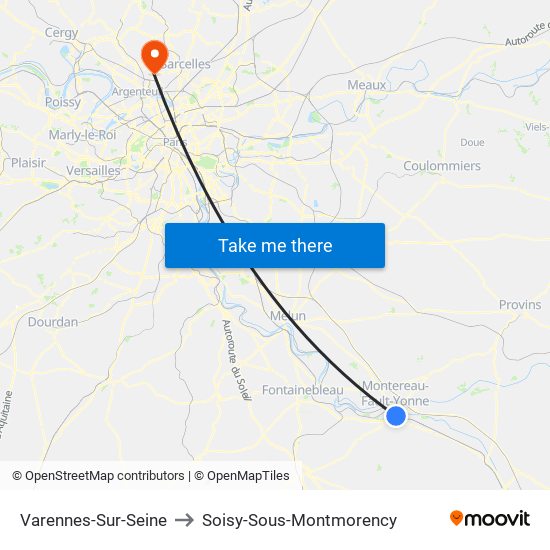 Varennes-Sur-Seine to Soisy-Sous-Montmorency map