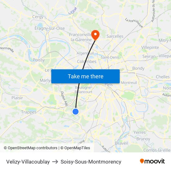 Velizy-Villacoublay to Soisy-Sous-Montmorency map