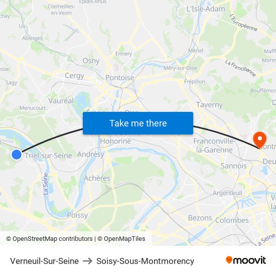 Verneuil-Sur-Seine to Soisy-Sous-Montmorency map