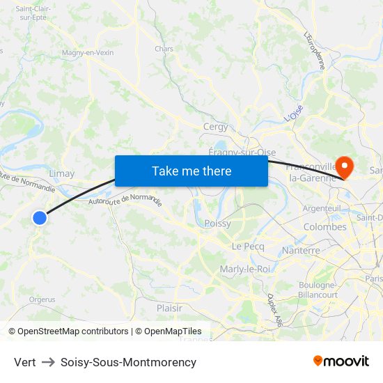 Vert to Soisy-Sous-Montmorency map
