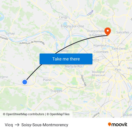 Vicq to Soisy-Sous-Montmorency map