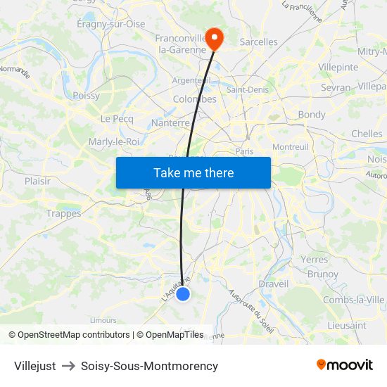 Villejust to Soisy-Sous-Montmorency map