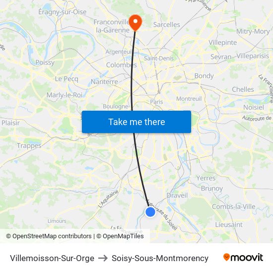Villemoisson-Sur-Orge to Soisy-Sous-Montmorency map