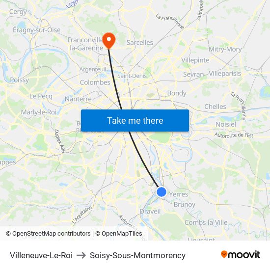 Villeneuve-Le-Roi to Soisy-Sous-Montmorency map