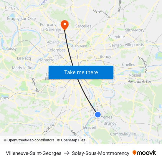 Villeneuve-Saint-Georges to Soisy-Sous-Montmorency map