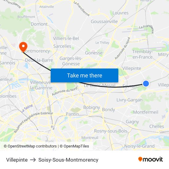 Villepinte to Soisy-Sous-Montmorency map