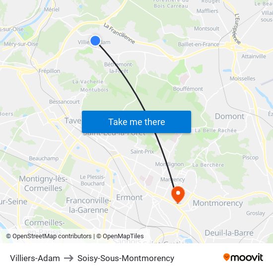 Villiers-Adam to Soisy-Sous-Montmorency map