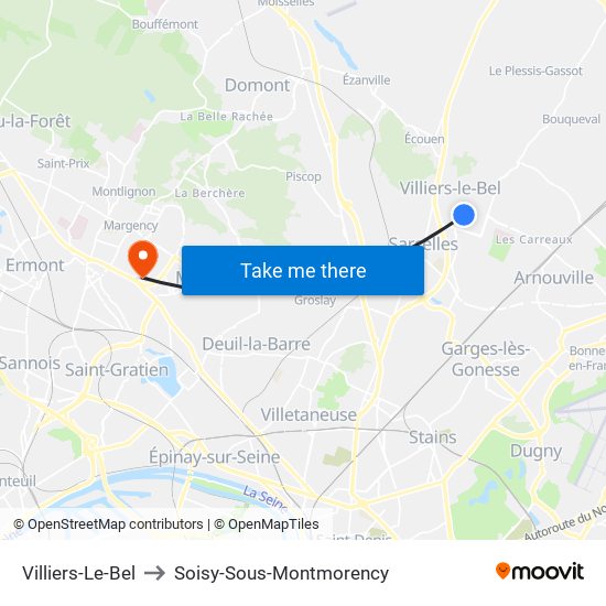 Villiers-Le-Bel to Soisy-Sous-Montmorency map