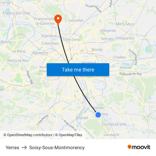 Yerres to Soisy-Sous-Montmorency map