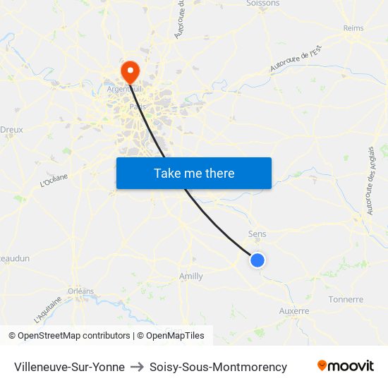 Villeneuve-Sur-Yonne to Soisy-Sous-Montmorency map